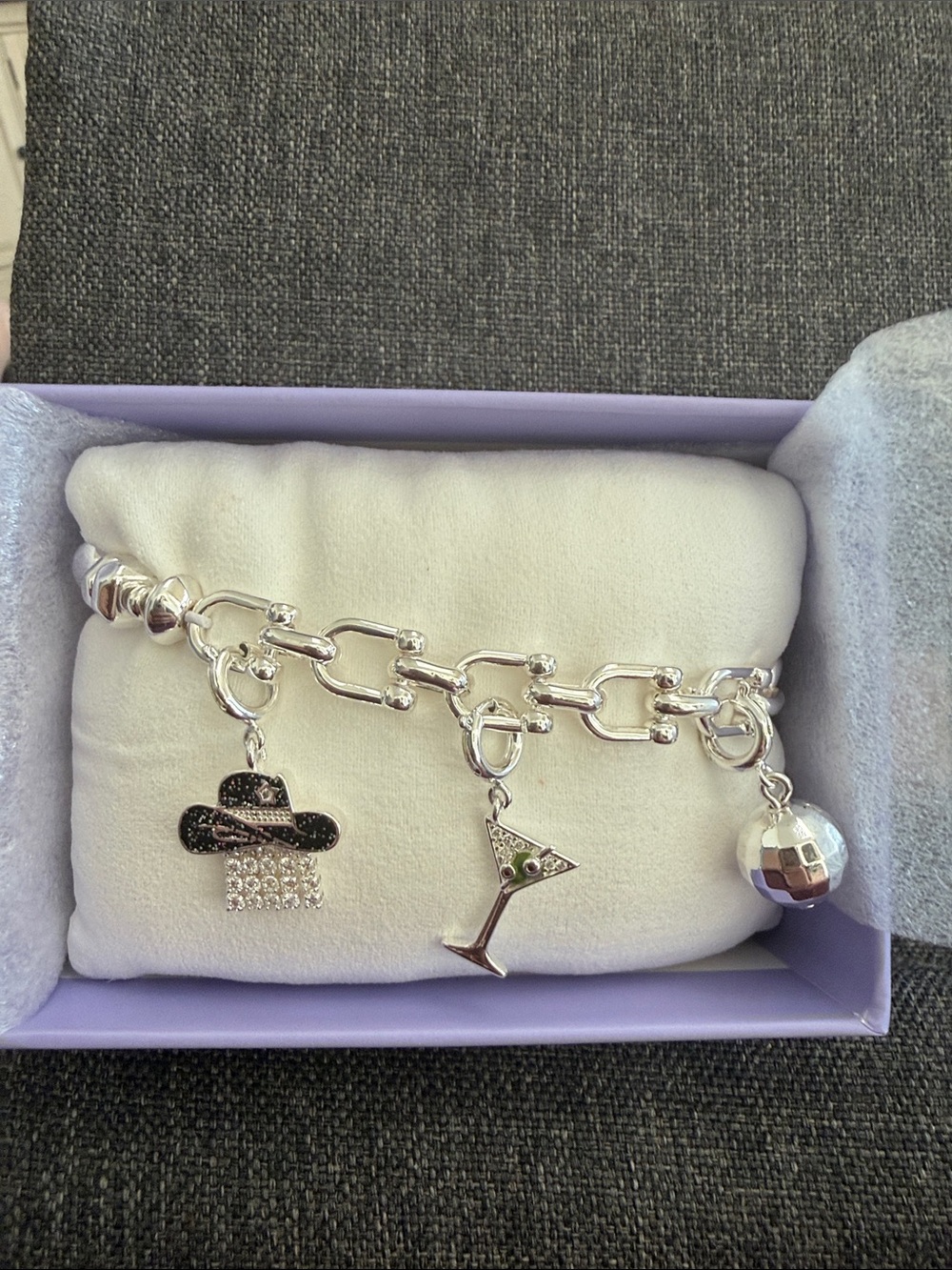 Bomb party Charmelier  Charm Bracelet with Hat, Martini & Disco Ball